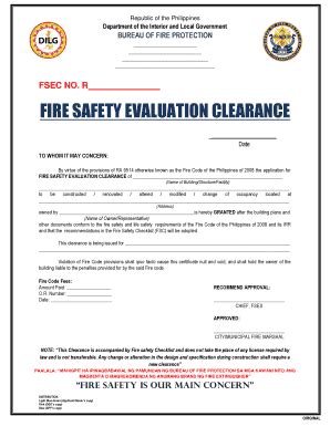 FIRE SAFETY EVALUATION CLEARANCE APPLICATION .